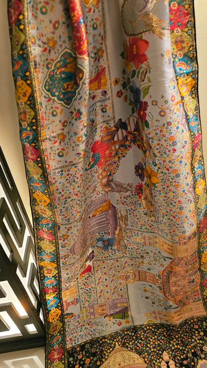 Meenakari minishawl: patola silk