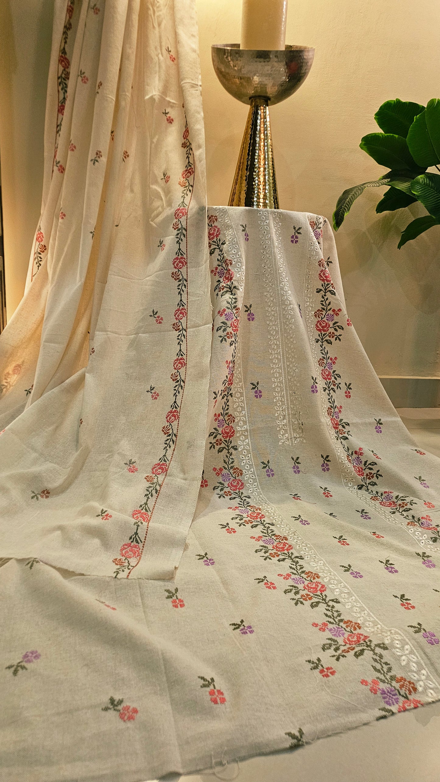 Embroidered three piece: karandi khaddar