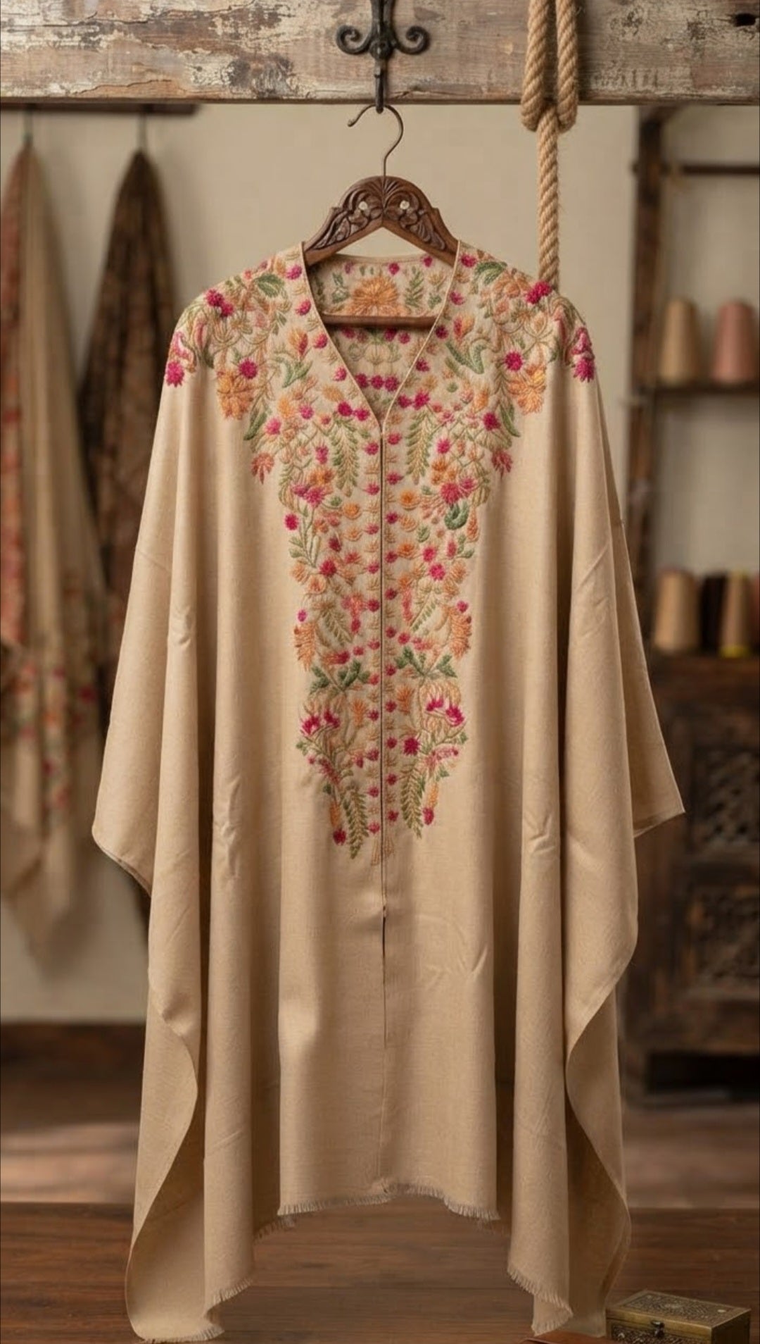 Embroidered cape shawl: Pashmina