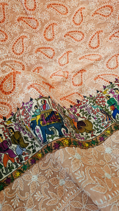 Chikankari shirt with kalamkar border
