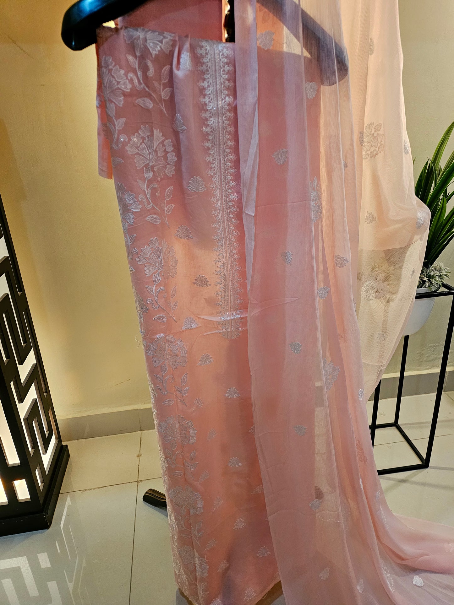 Lawn embroidered three piece suit