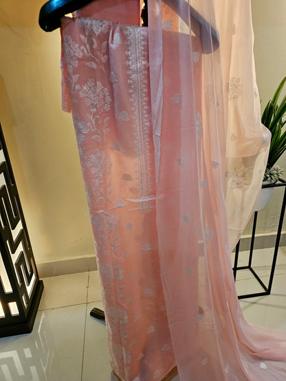 Lawn embroidered three piece suit