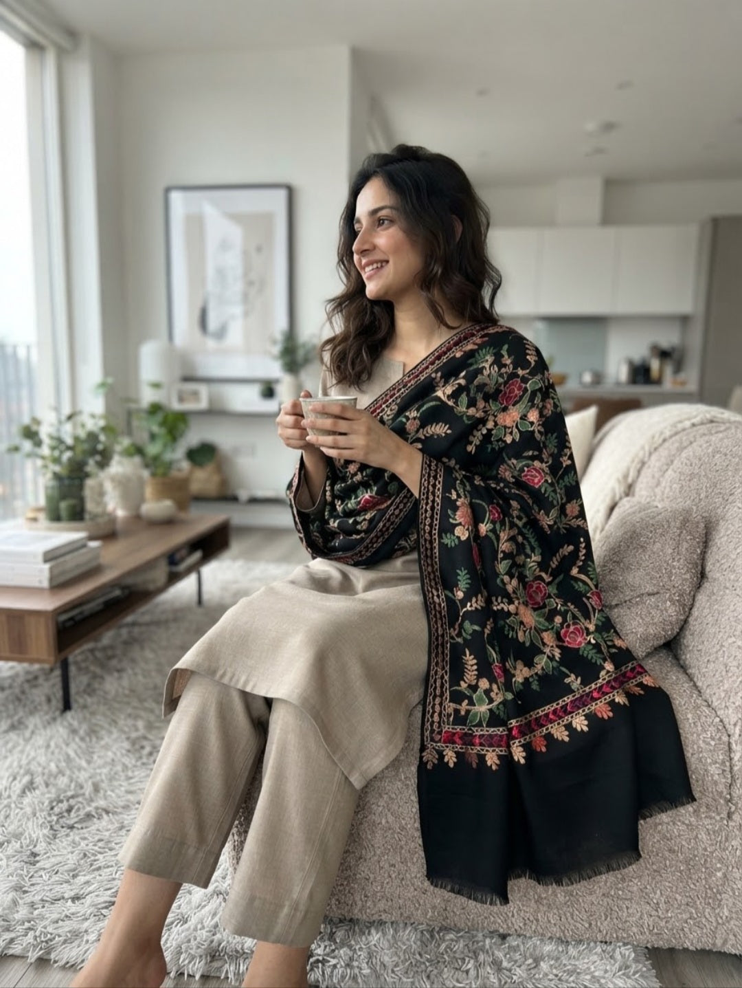 Embroidered three piece: Pashmina