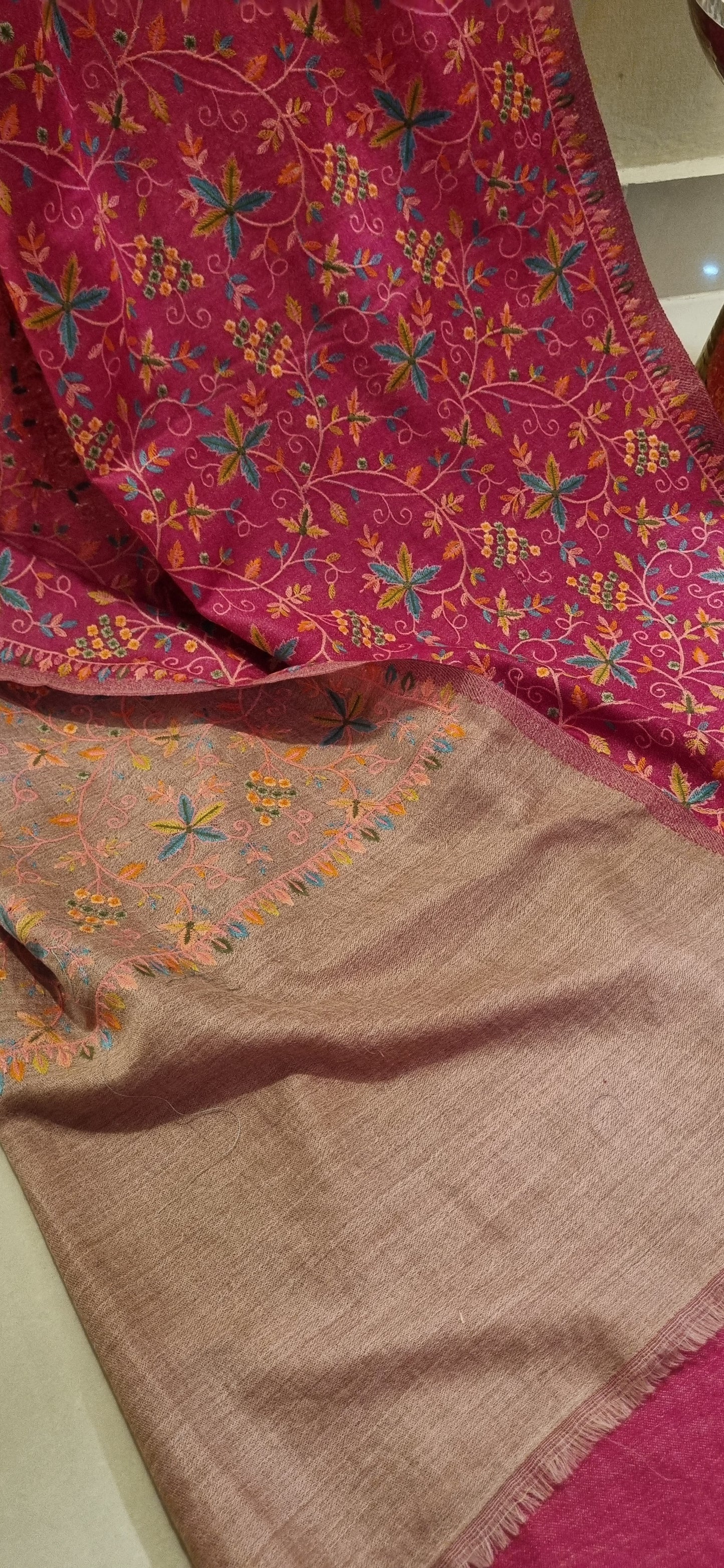 Reversible papermachi embroidered toosh shawl