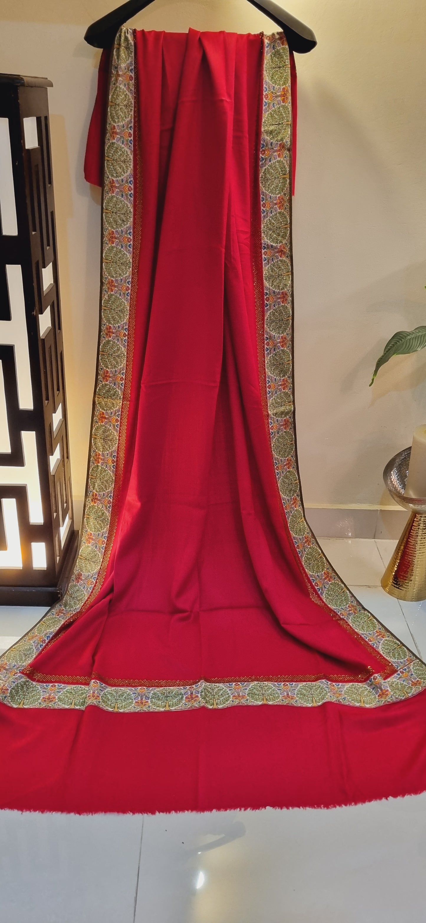 Pashmina with kalamkar and swarovski border