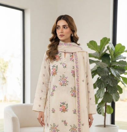 Embroidered three piece: Karandi khaddar