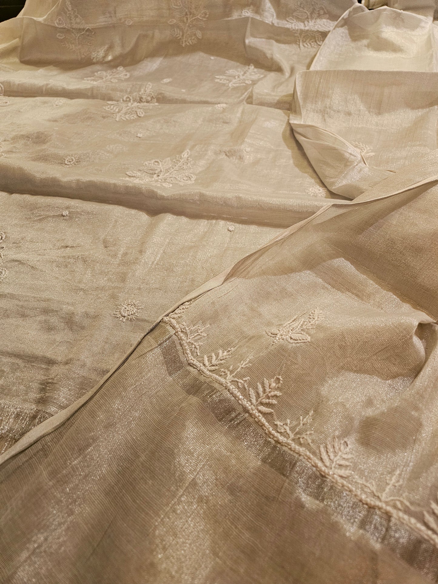Chanderi silk chikankari suit