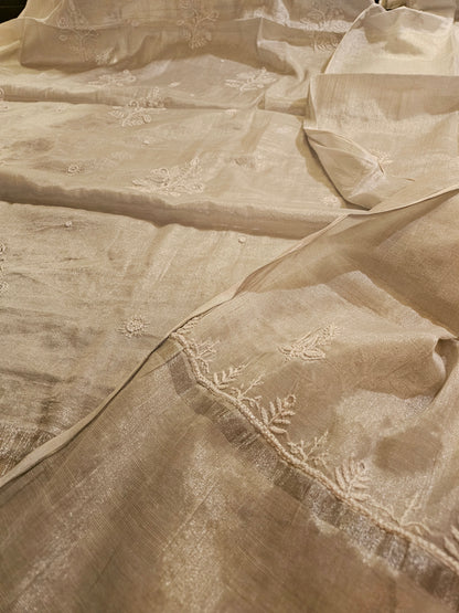 Chanderi silk chikankari suit
