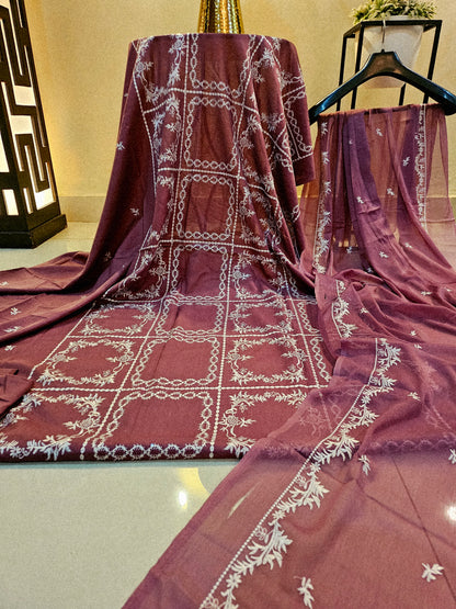 Lawn embroidered three piece