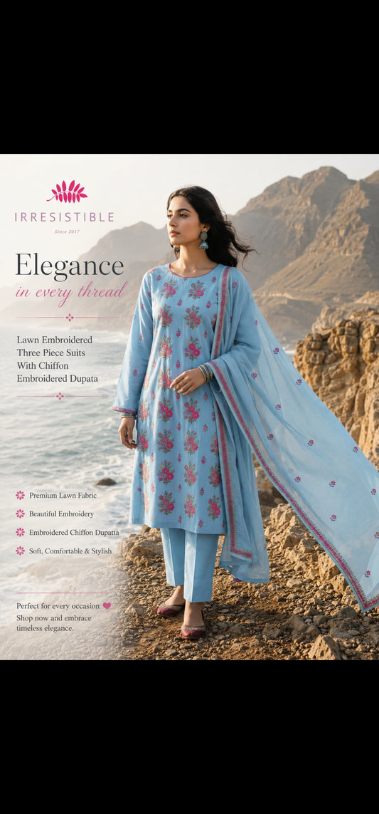Lawn embroidered : suit