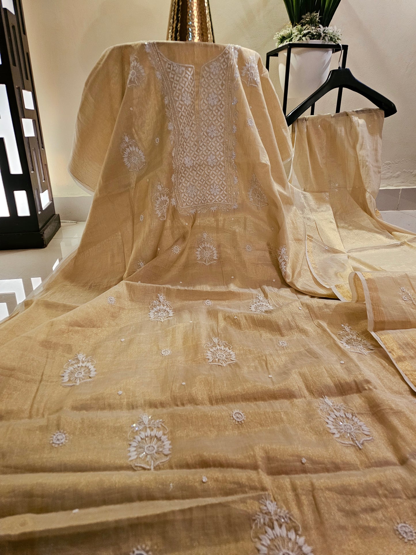 Chanderi silk chikankari suit