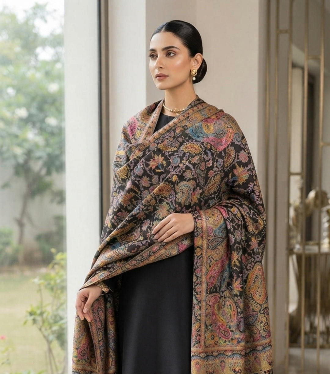 Moonlight reversible gandhara kaani: Pashmina