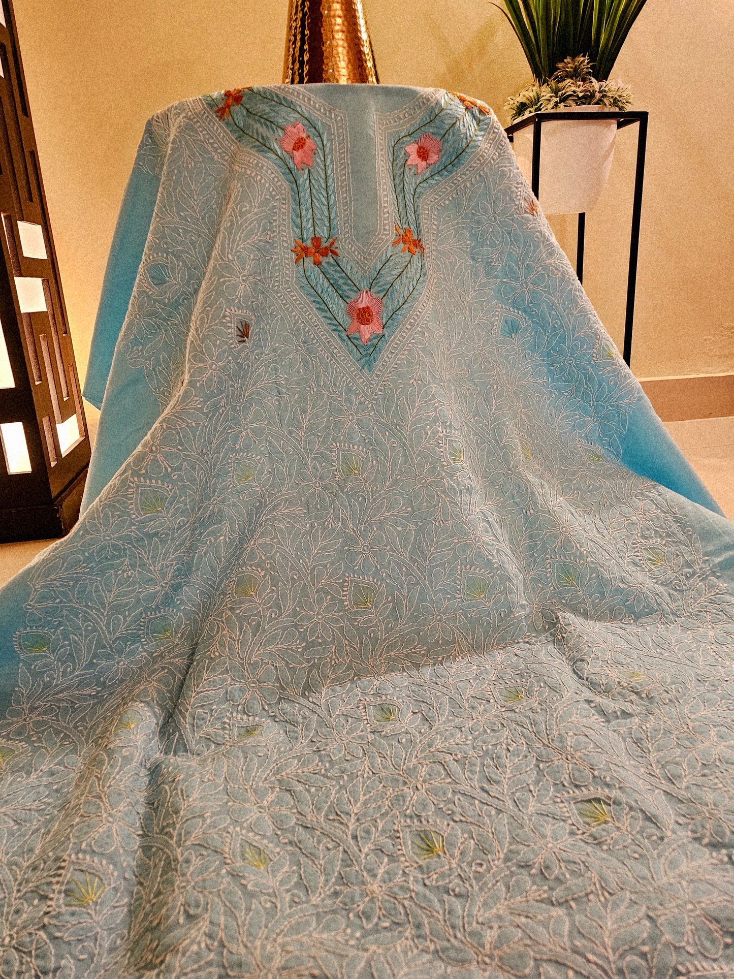 Parsai gara embroidered chikankari shirt