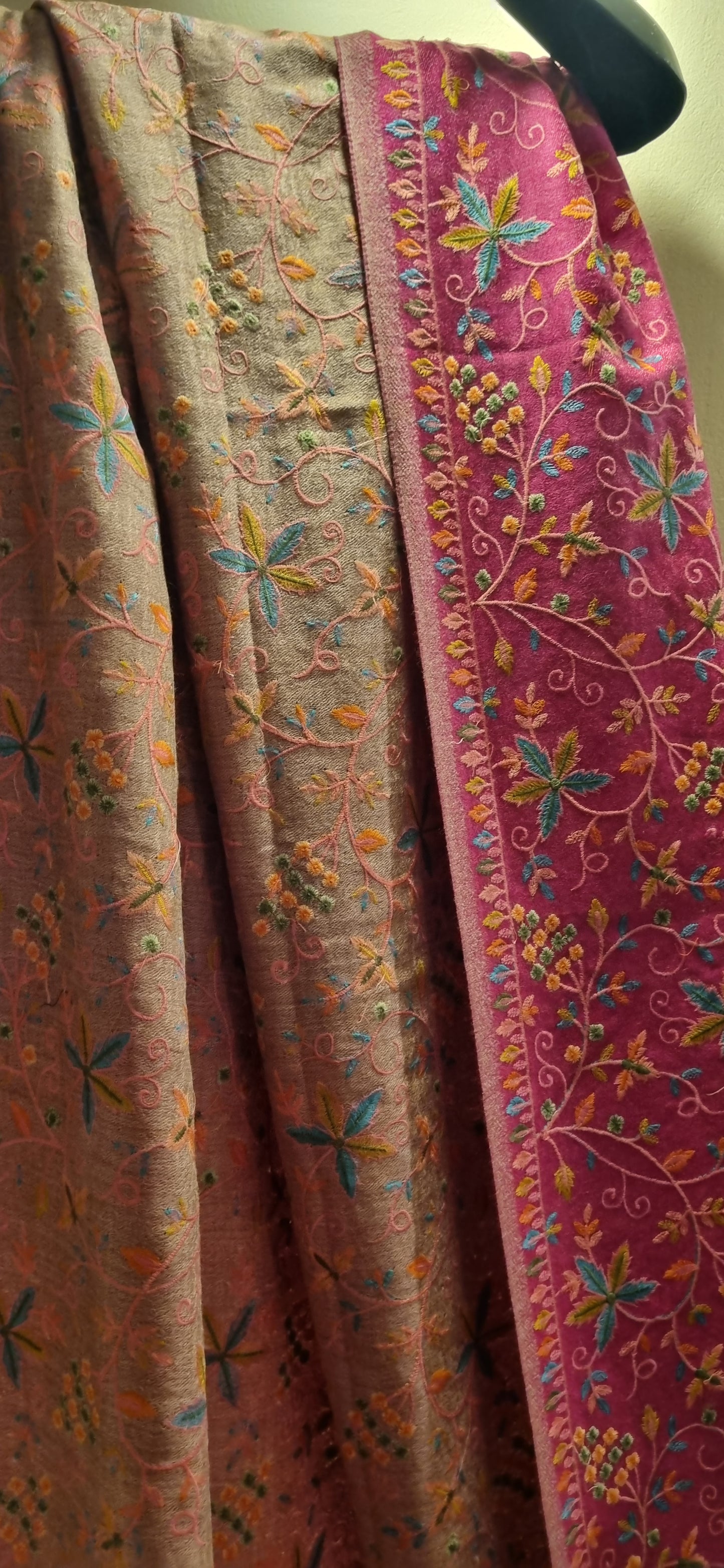 Reversible papermachi embroidered toosh shawl