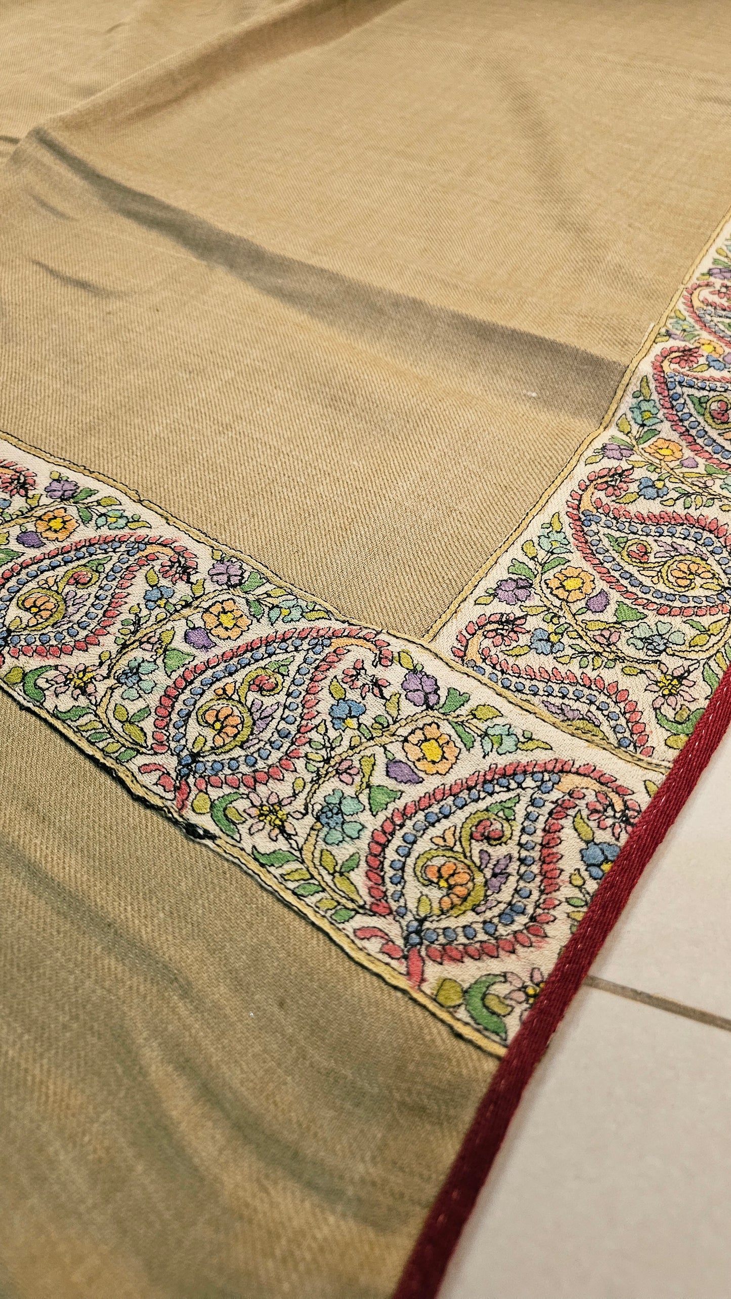 Kalamkar embroidered minishawl: pashmina