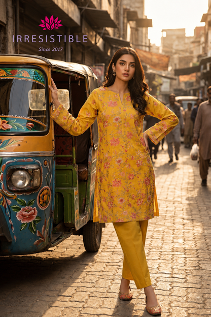 Lawn embroidered two piece suit