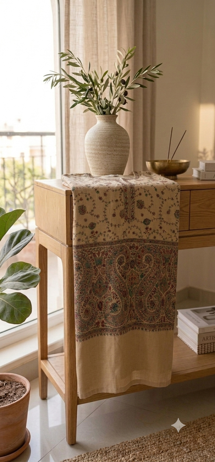 Hand embroidered two piece: woollen pashmina