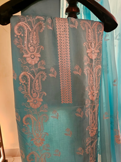 Lawn embroidered three piece suit