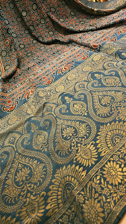 Formal ajrak shawl: Monga Silk