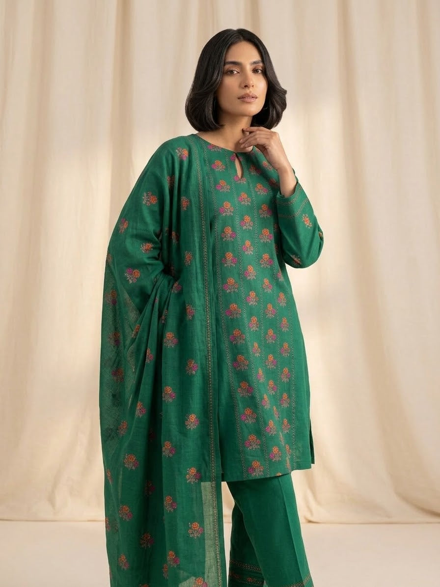 Embroidered suit: karandi khadar