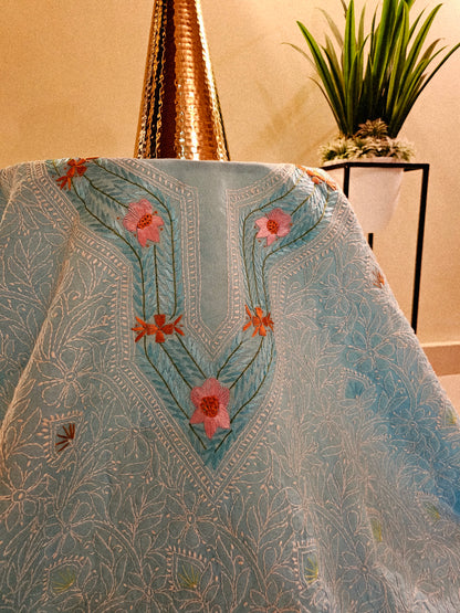 Parsai gara embroidered chikankari shirt