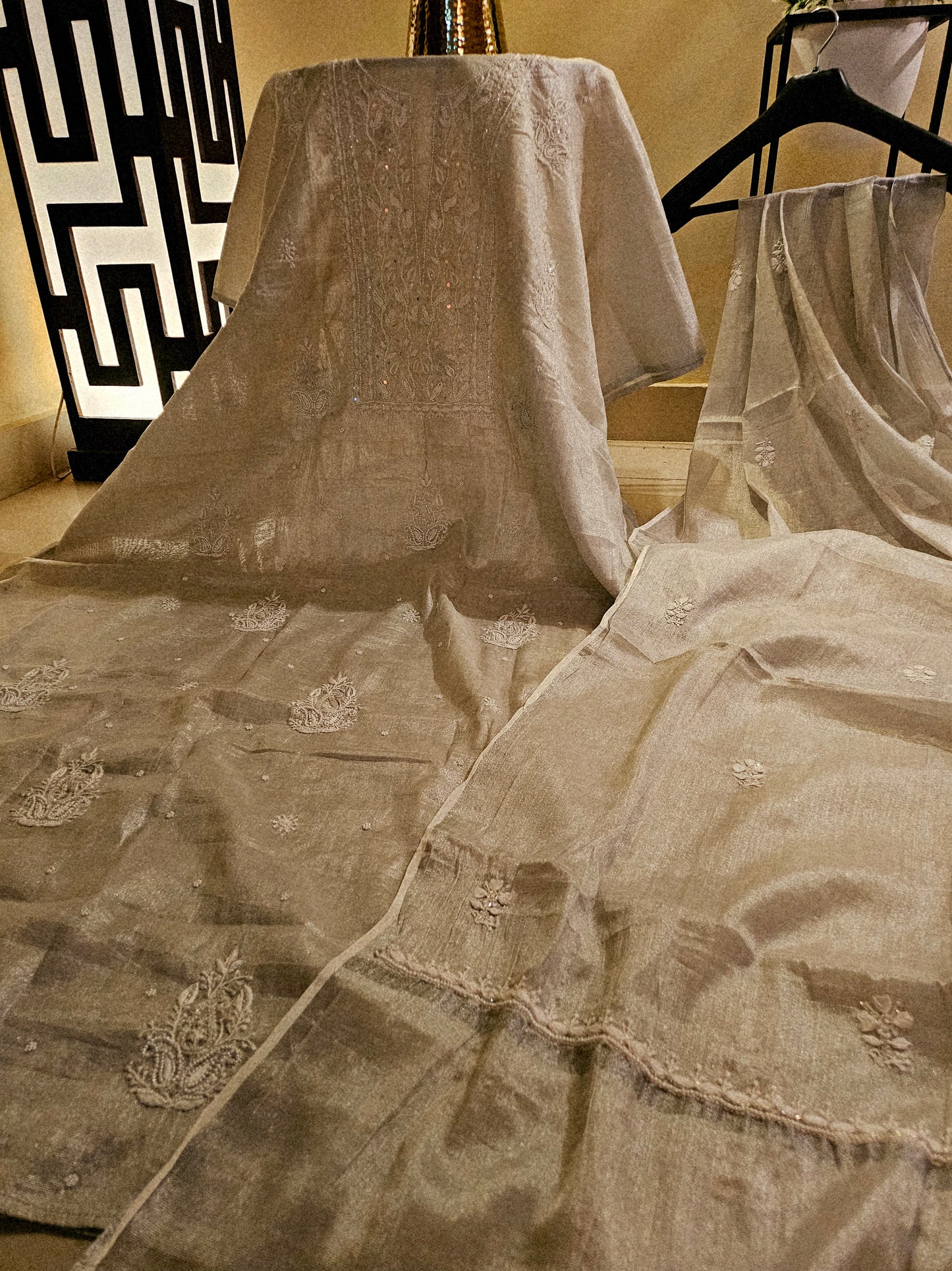 Chanderi silk Chikankari suit