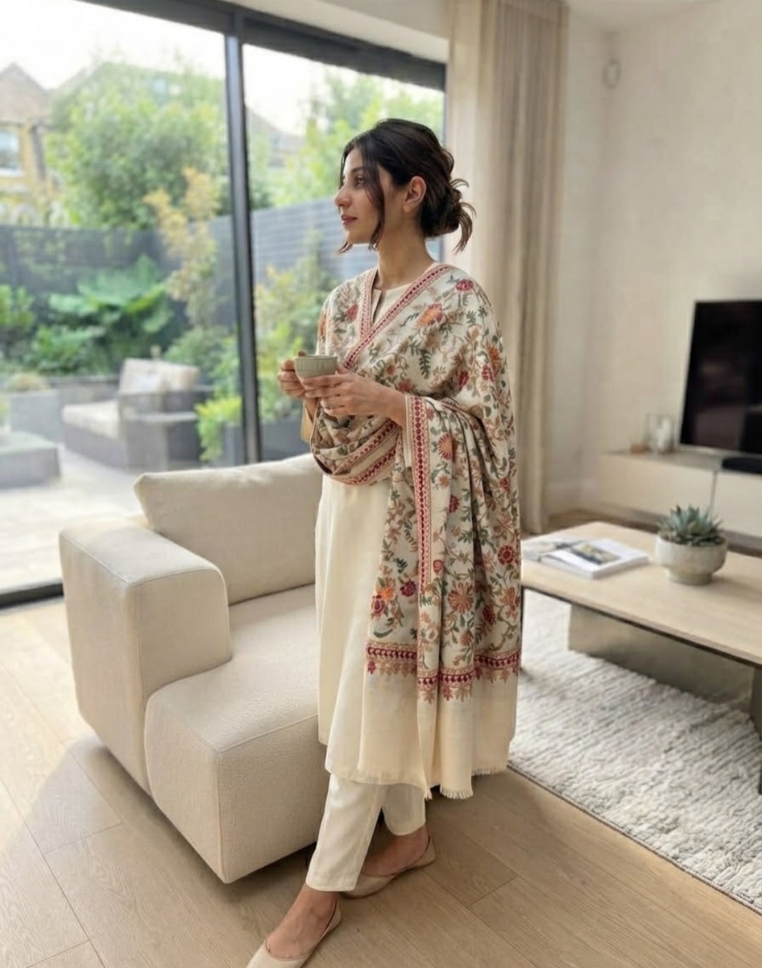 Embroidered three piece: Pashmina