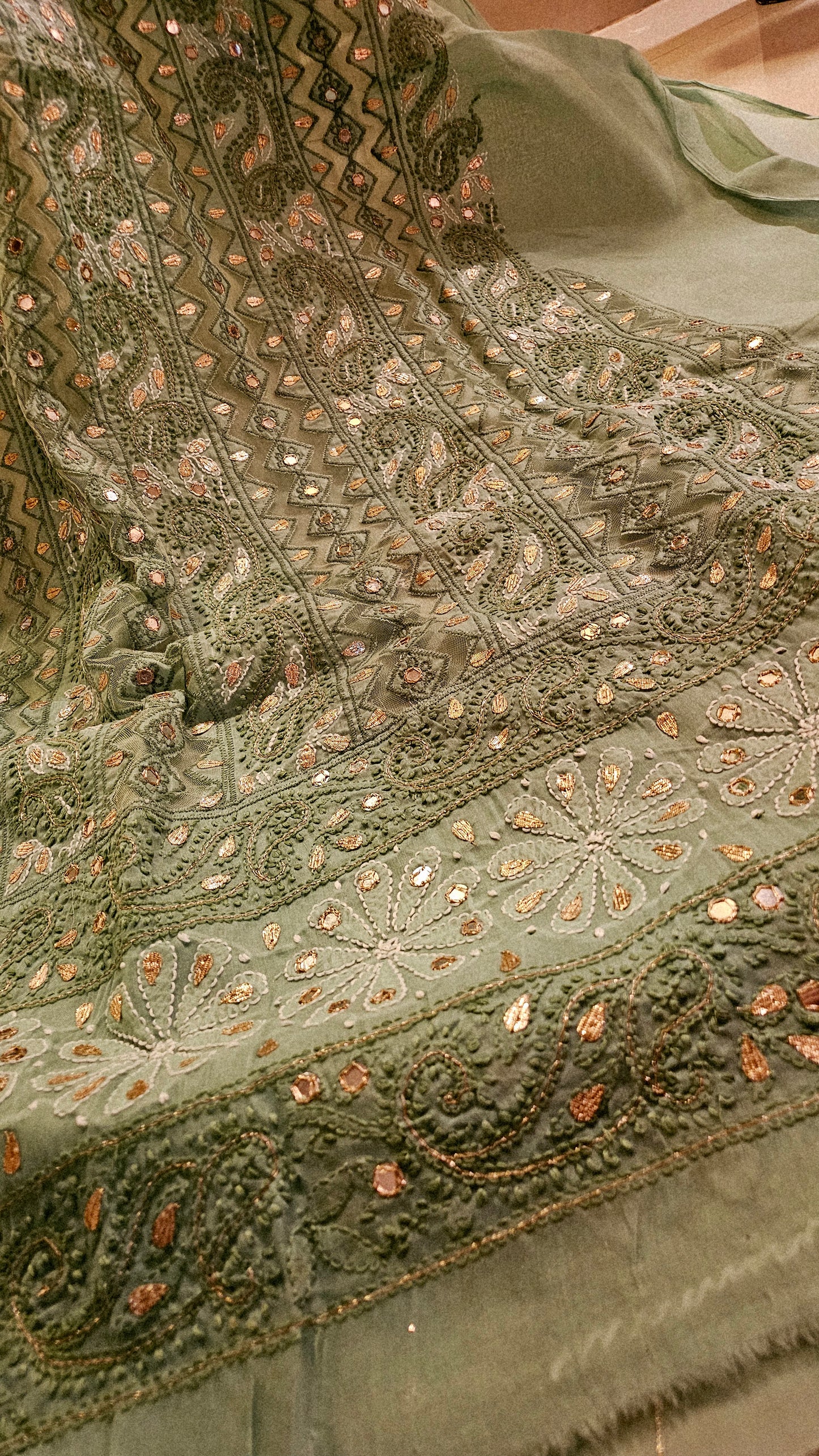 Chikankari shirt with gota and mirror