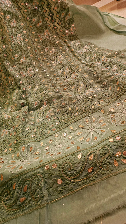 Chikankari shirt with gota and mirror
