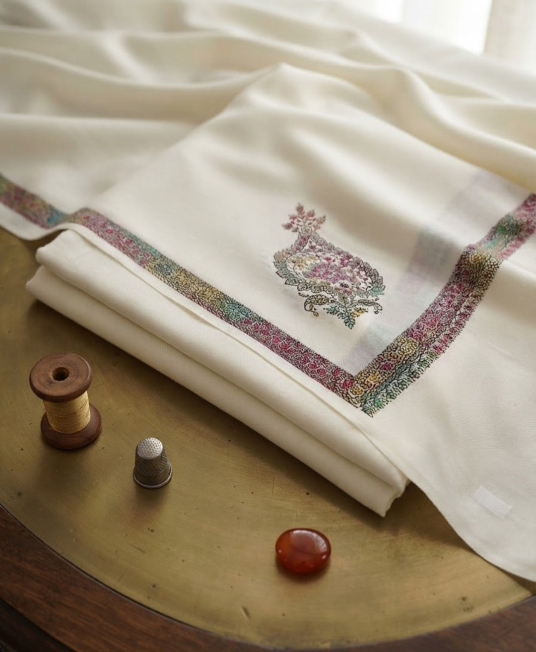 Embroidered three piece: woollen pashmina
