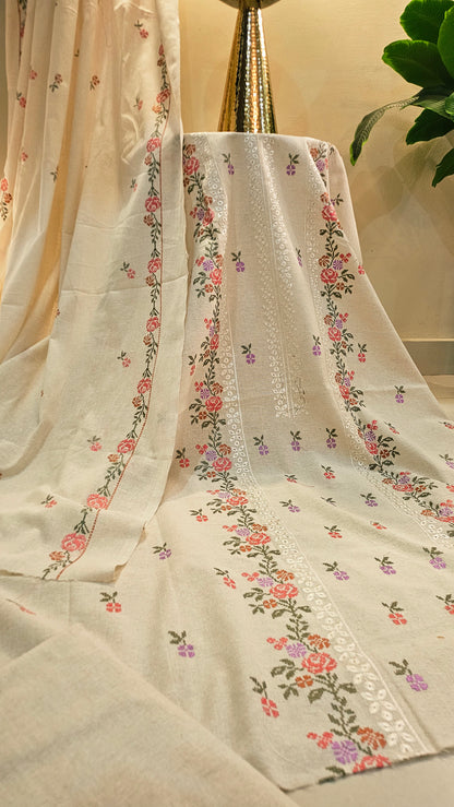 Embroidered three piece: karandi khaddar