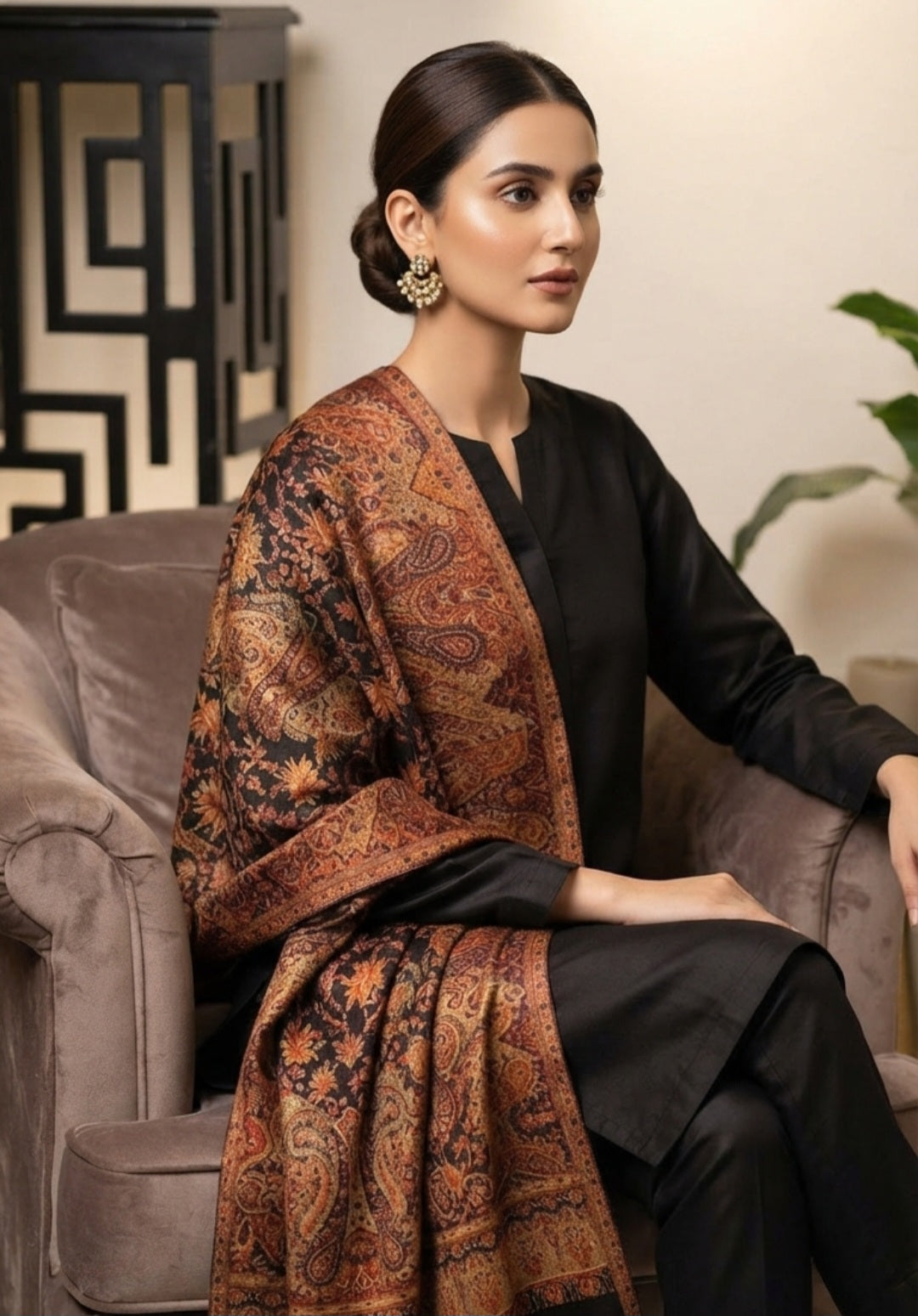 Moonlight reversible gandhara kaani: Pashmina