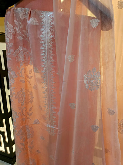 Lawn embroidered three piece suit
