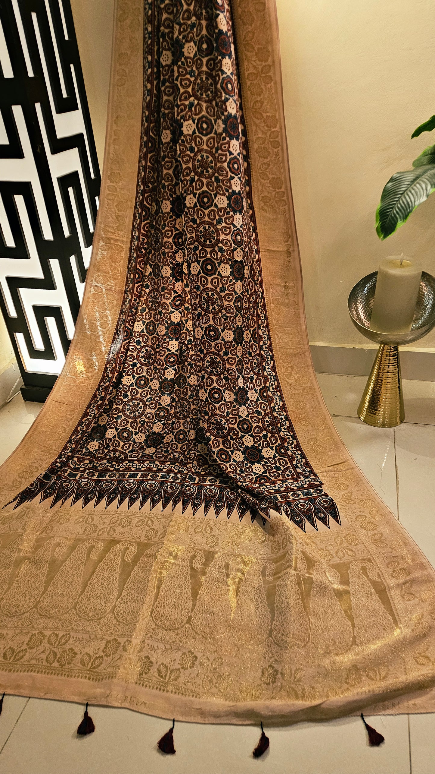 Formal ajrak shawl: Monga silk