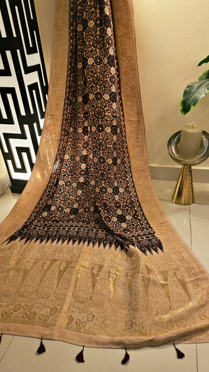 Formal ajrak shawl: Monga silk