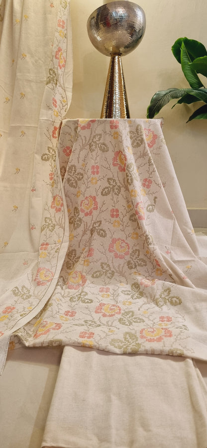 Khaddar karandi embroidered three piece suit