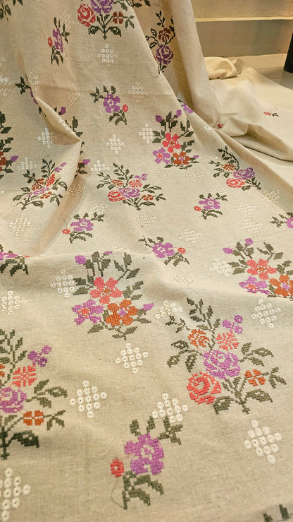 Embroidered three piece: Karandi khaddar