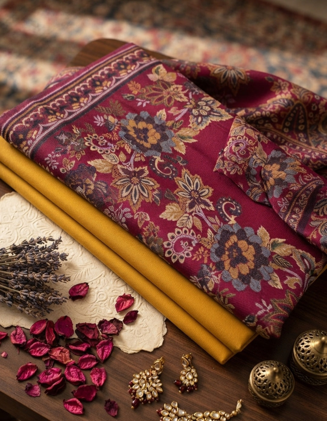 Kaani suit: woollen pashmina