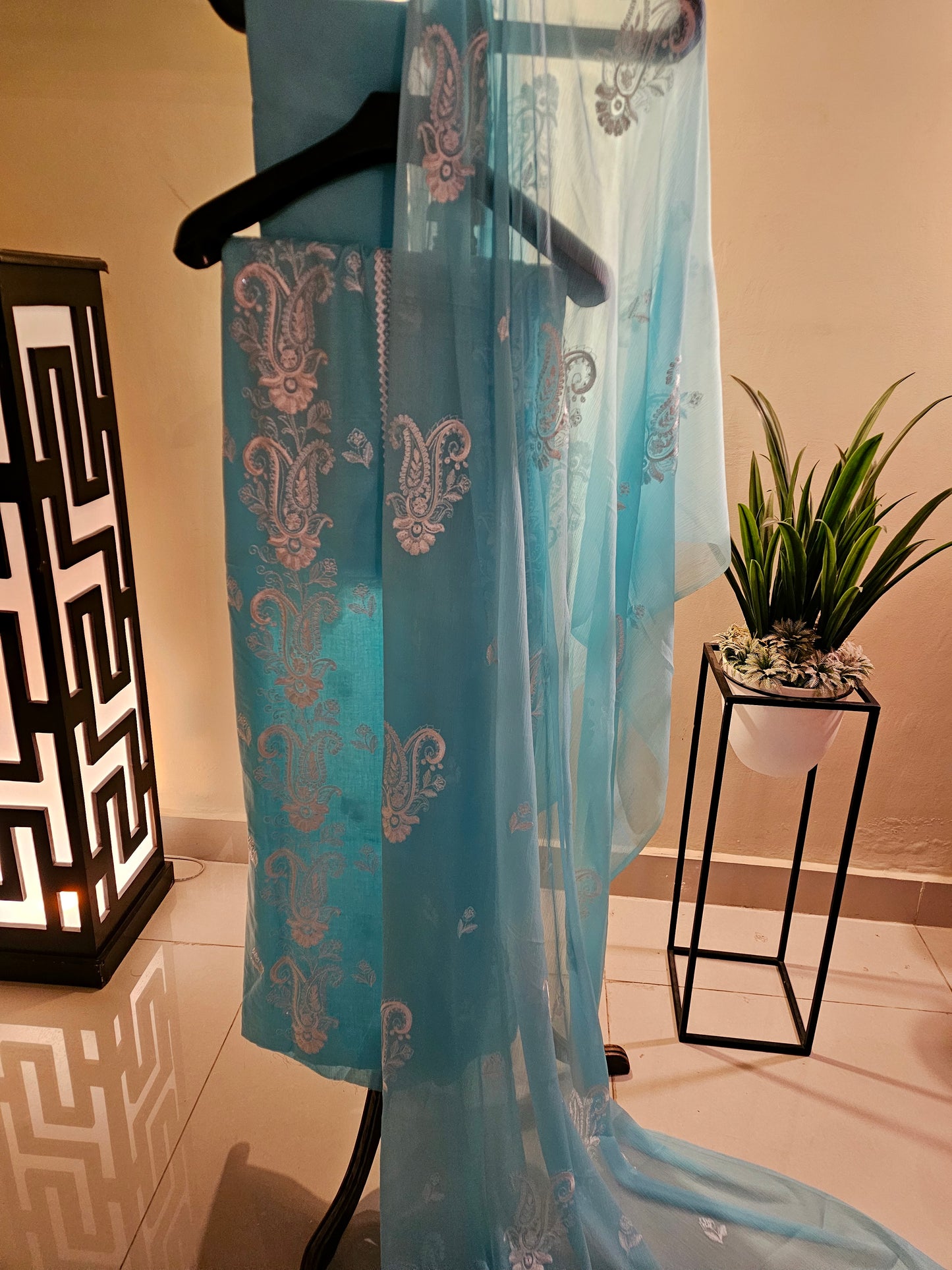 Lawn embroidered three piece suit