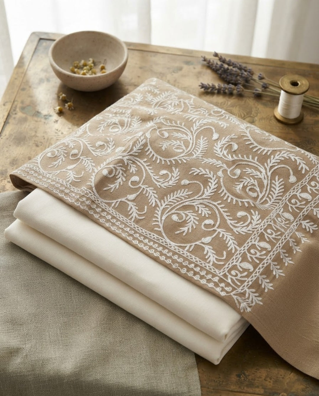 Embroidered three piece: Pashmina