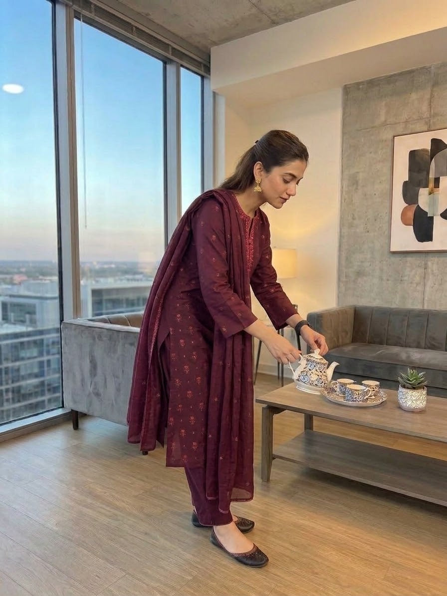 Embroidered suit: Karandi khaddar