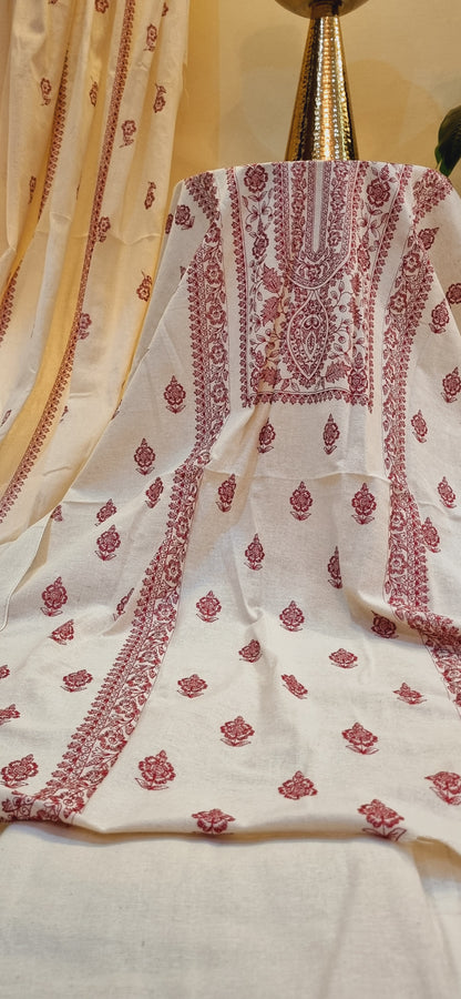 Khaddar karandi embroidered three piece