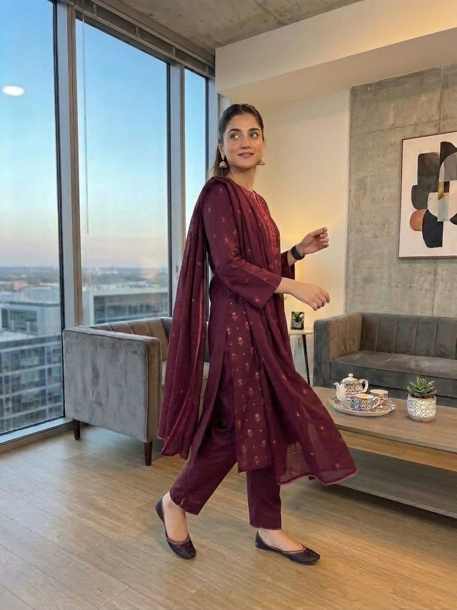 Embroidered suit: Karandi khaddar