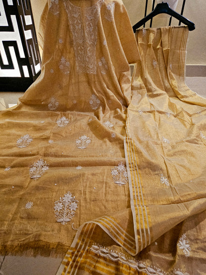 Chanderi silk chikankari suit