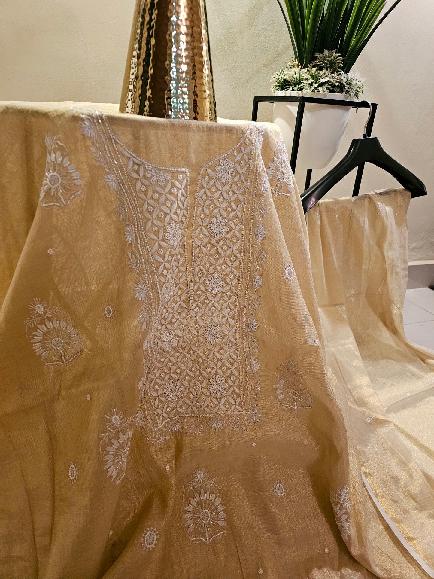 Chanderi silk chikankari suit