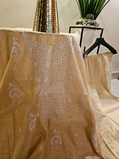 Chanderi silk chikankari suit