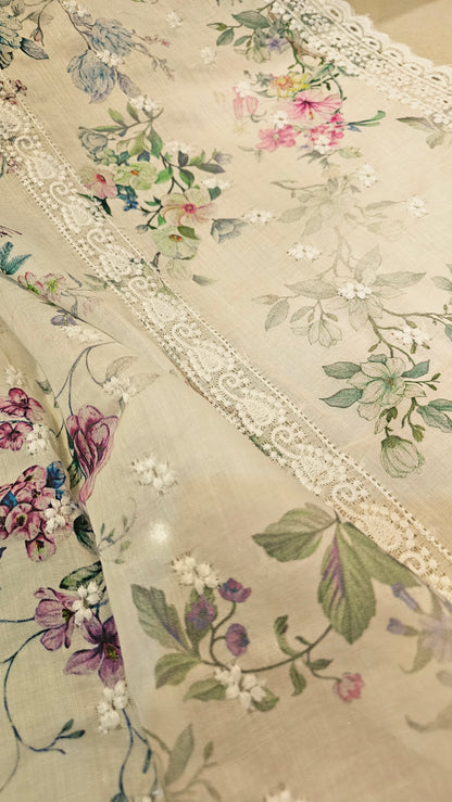 Lawn chikan embroidered printed shawls