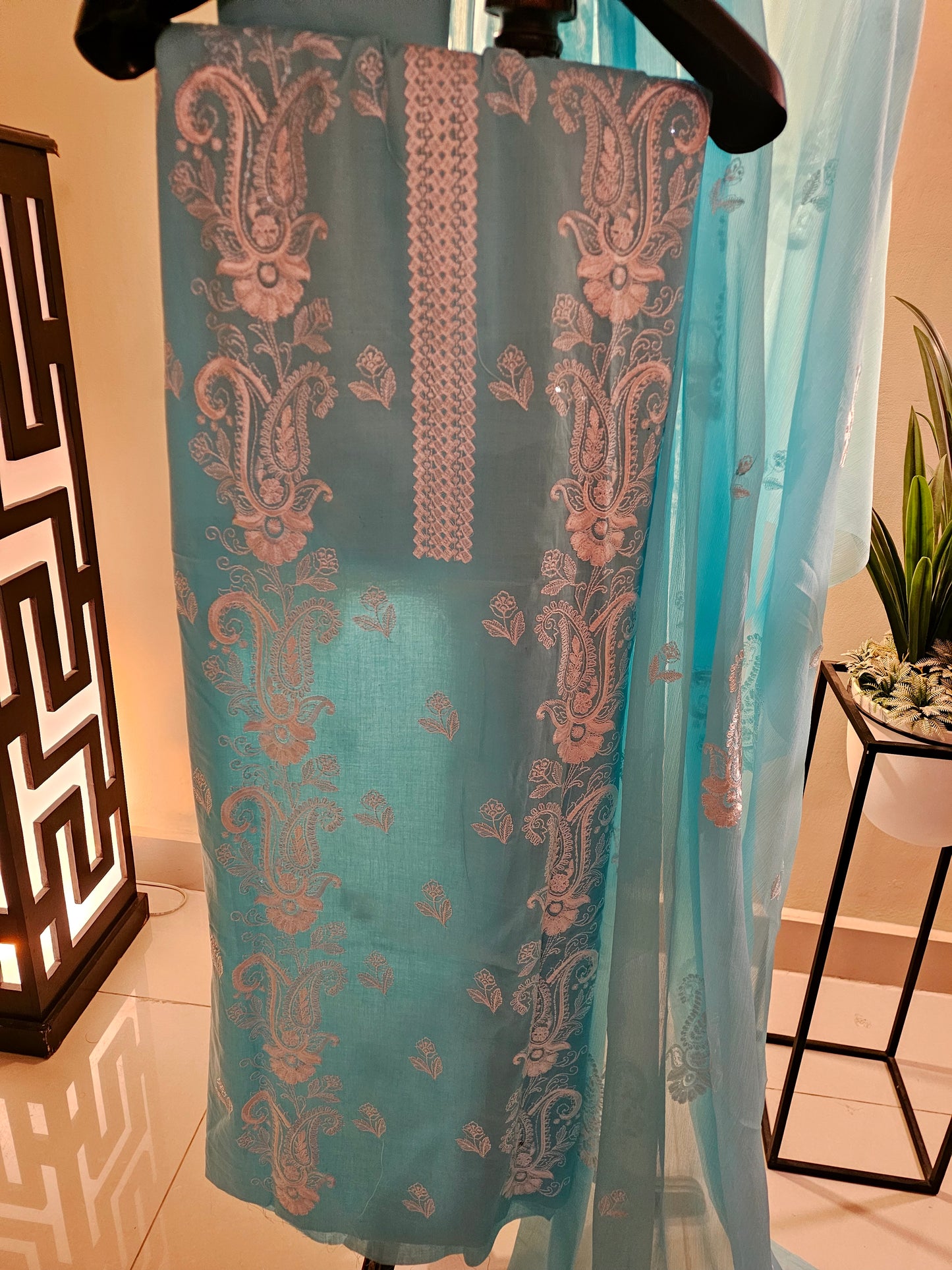 Lawn embroidered three piece suit