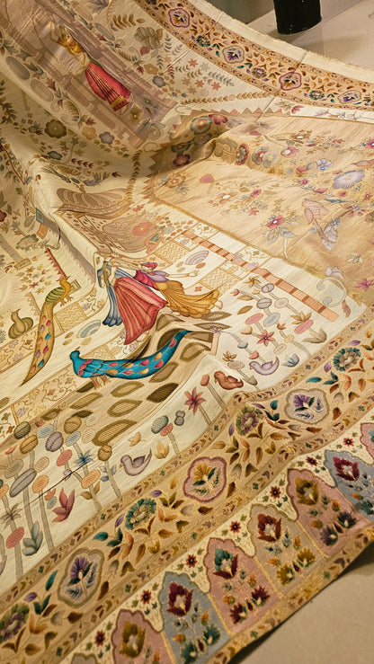 Meenakari shikargah shawl: silk