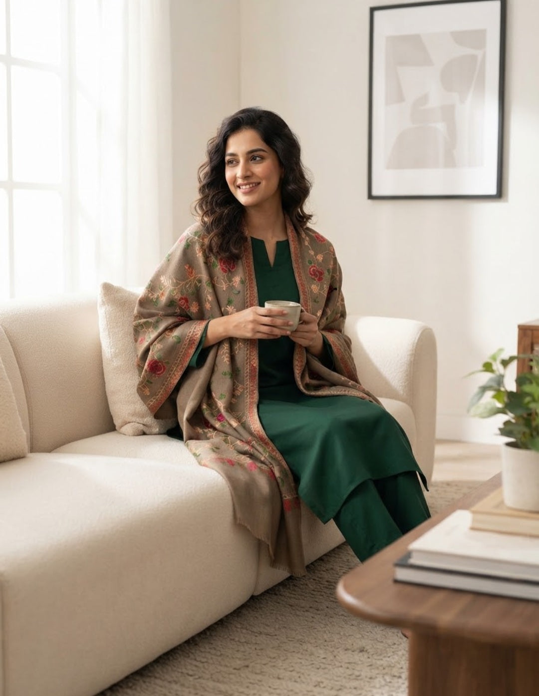 Embroidered three piece: Pashmina